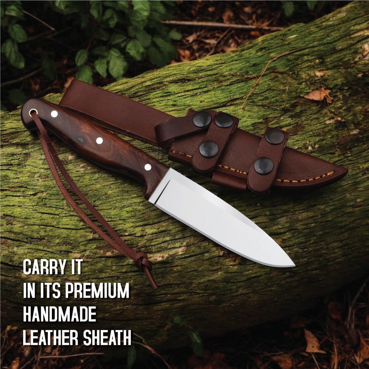 H & H BLADES Handmade D2 Steel Skinning Knife With Leather Sheath-10 Fixed Blade Hunting Knife Best For Bushcraft, Survival,Camping,Fishing and Outdoor Activities-Collector Hunter Men Gifts