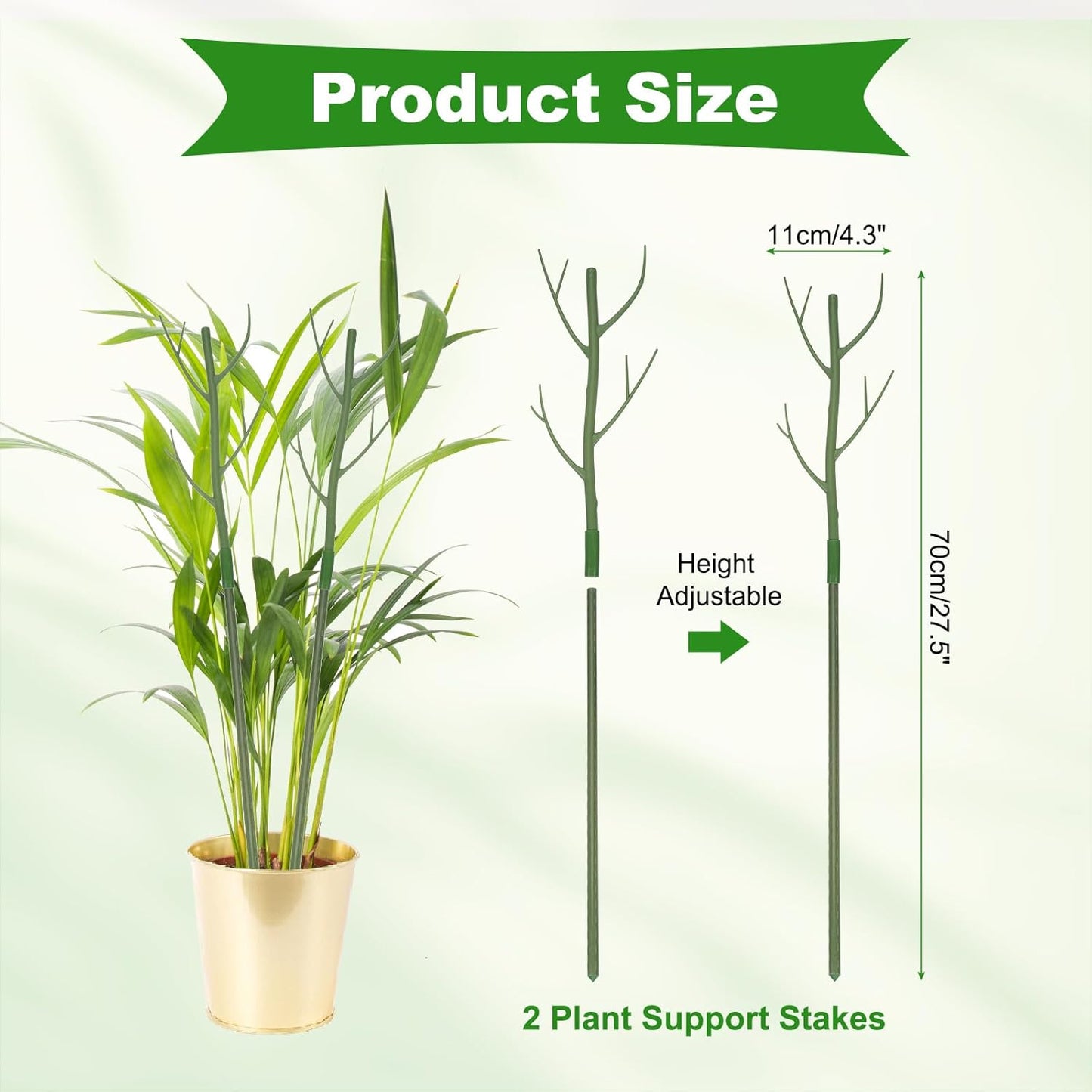 uxcell 2 Pcs Plant Support Stakes, 27.5" Twig Plant Stem Support Structures Garden Branches Plants Supports for House Potted Monstera Plants, Green
