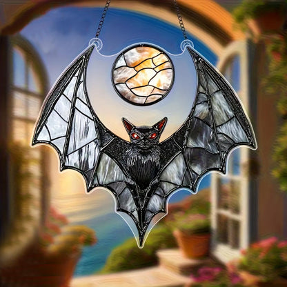 Bat Suncatcher,Halloween Window Hanging Spooky Black Sun Catcher,8 Inch Wall Indoor Outdoor Ornament Window Suncatcher for Garden，Home，Housewarming Decor