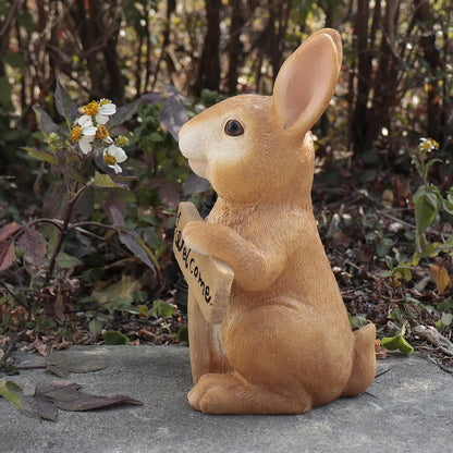 Solar Rabbit Garden Statue with Welcome Sign, Solar Rabbit Welcome Light Decor, Bunny Statues, Garden Decor for Patio Lawn Yard