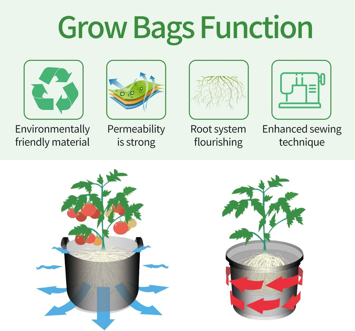 Grow Bags Tall, 10 Gallon Grow Pots 6 Pack with Handles, Heavy Duty 320G Thickened Nonwoven Fabric Plant Bag for Vegetables, Black