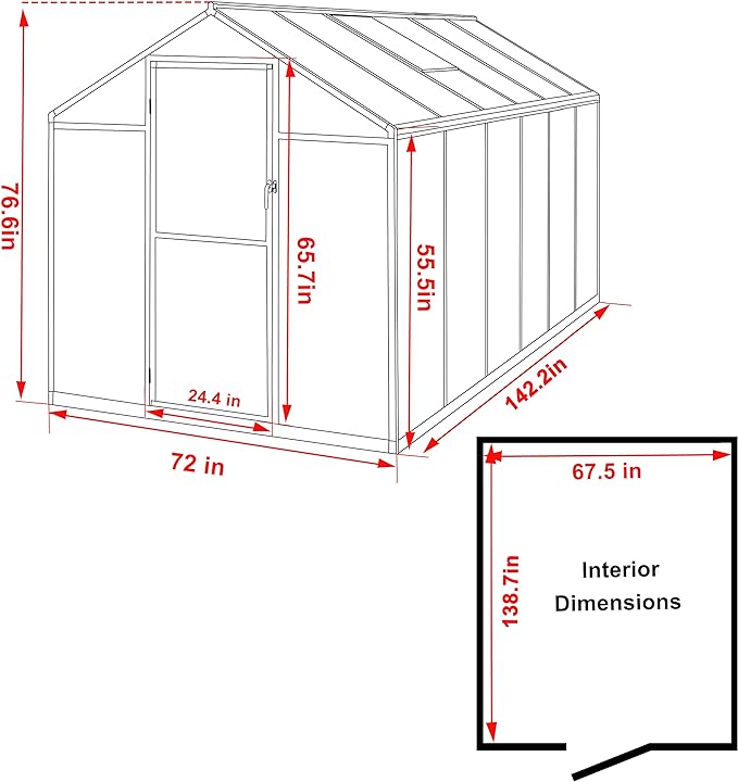 BlueWish 6x12FT Greenhouse for Outdoors, Aluminum Heavy Duty Greenhouse Kit with Lockable Door, 4MM Thickness Polycarbonate, Upgraded Rivet Structure Walk-in Green House for Garden, White