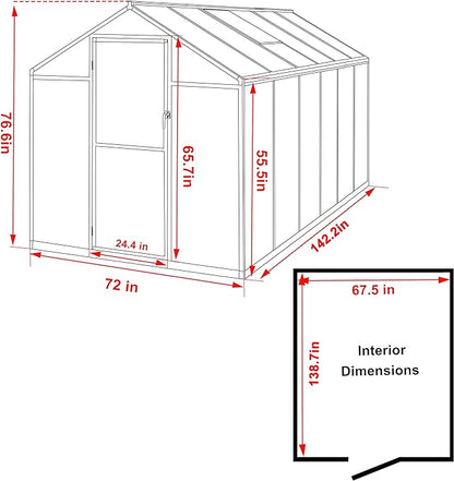 BlueWish 6x12FT Greenhouse for Outdoors, Aluminum Heavy Duty Greenhouse Kit with Lockable Door, 4MM Thickness Polycarbonate, Upgraded Rivet Structure Walk-in Green House for Garden, White