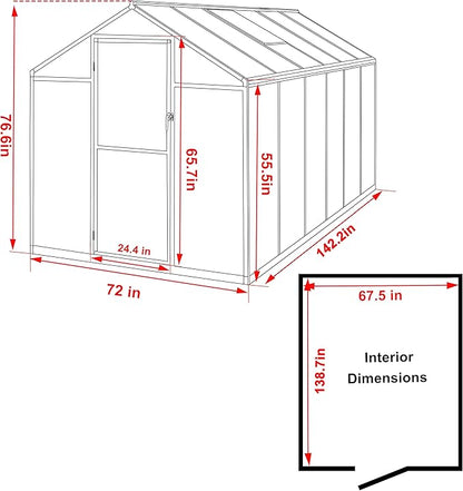 6' x12' Double-Wall Polycarbonate Aluminum Greenhouse Kit for Outdoor, Walk-in Greenhouse with Lockable Door and Adjustable Roof Vent, Backyard Garden in Winter, White