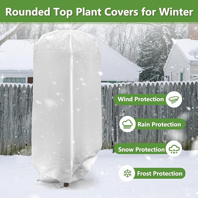 2 Pack Rounded Top Plant Covers Freeze Protection for Winter, Plant Covers for Winter, 40" X 47" Tree Frost Protection Blankets Outdoor With Zipper/Drawstring, for Shrub Bush Fruit Tree Potte(White)
