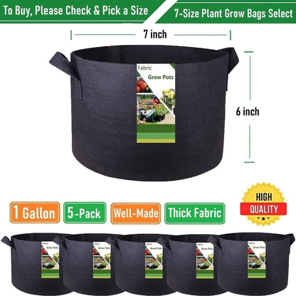 5-Pack 1 Gallon Plant Grow Bags (7x6 inch) Thickened Gardening Bags Fabric Plant Pots for Plant Nursery Bag,Garden Pots,Flower Pot,Herbs Veggies Planter Bag,Barrel Planter,Garden Container W/ Gloves