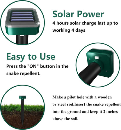 Snake Repellent for Yard & Outdoors - Solar-Powered Sonic Snake Deterrent Devices, Waterproof, Pet Safe Rattlesnake Repellent