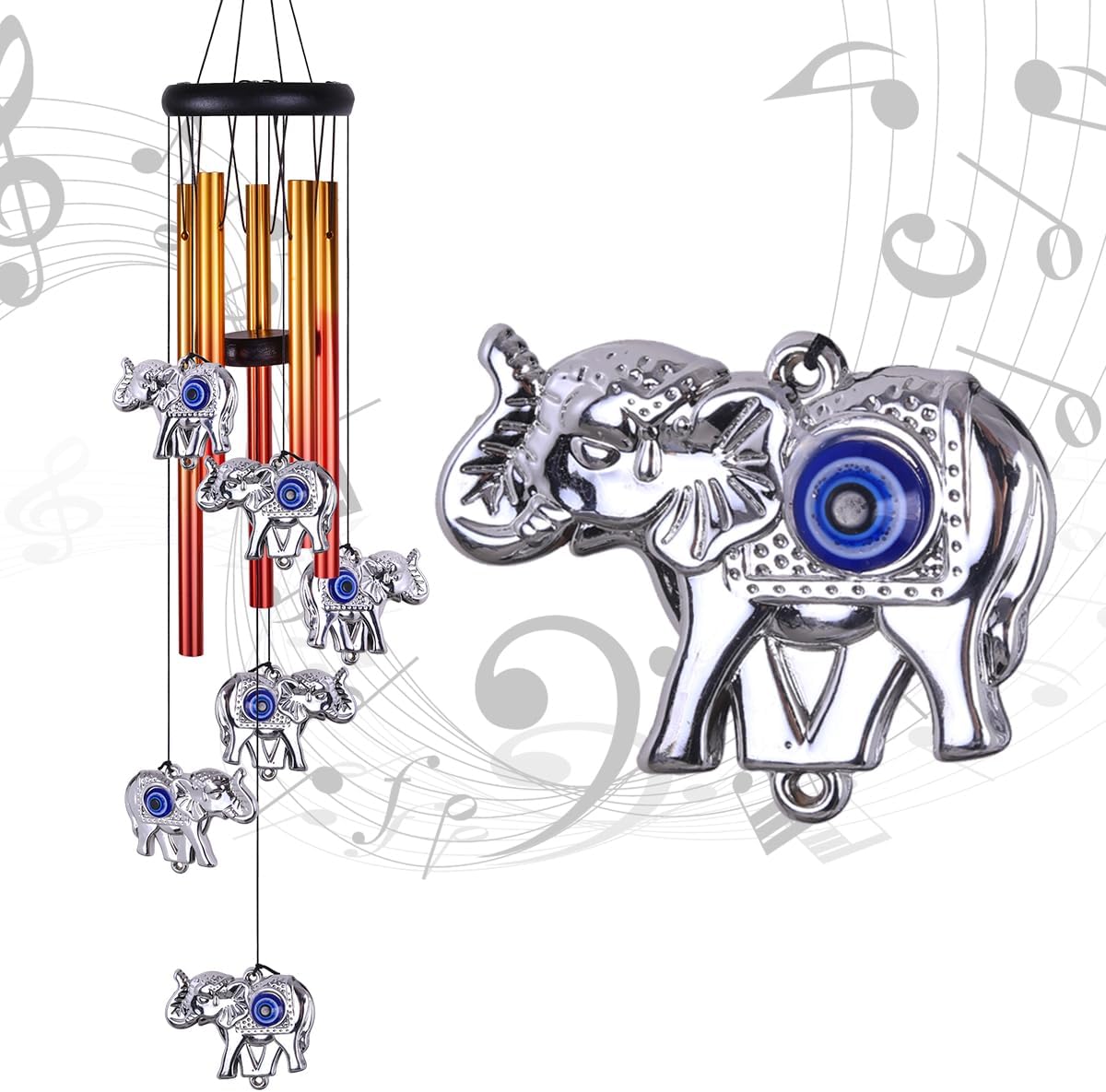 Blue Evil Eye Elephant Wind Chimes Outdoor Decor, Mobile Evil Eye Wind Catcher, Evil Eye Elephant Wind Bells, Blue Evil Eye Amulet Wind Chimes for Home, Gift for Mom, Balcony, Patio, Garden Decoration