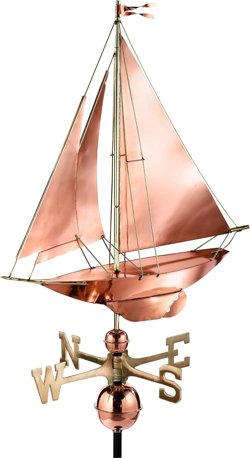 Good Directions Racing Sloop Weathervane, Pure Copper, Boat