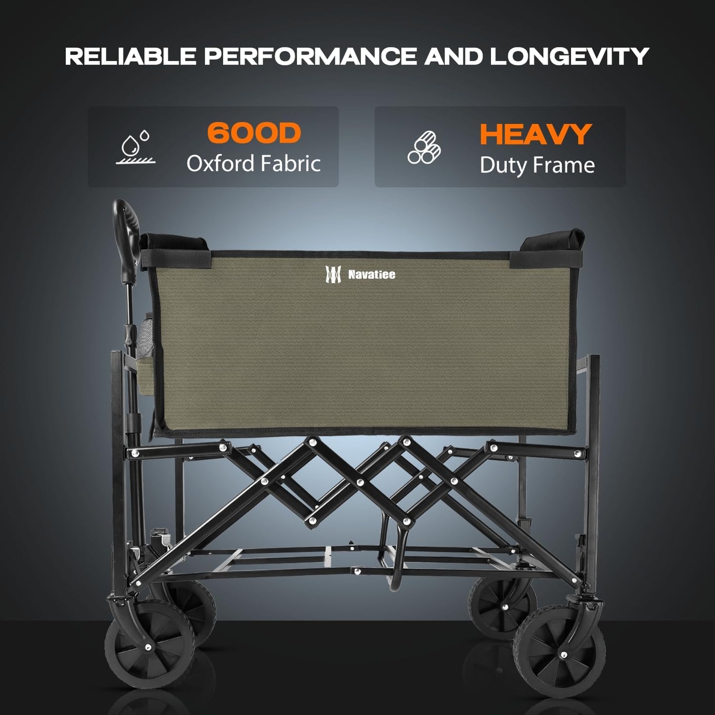 Navatiee Portable Foldable Collapsible Wagon with Wheels, 220lbs Weight Capacity Utility Grocery Shopping Cart, Lightweight Mini Folding Wagon for Outdoor, Khaki