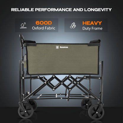Navatiee Portable Foldable Collapsible Wagon with Wheels, 220lbs Weight Capacity Utility Grocery Shopping Cart, Lightweight Mini Folding Wagon for Outdoor, Khaki