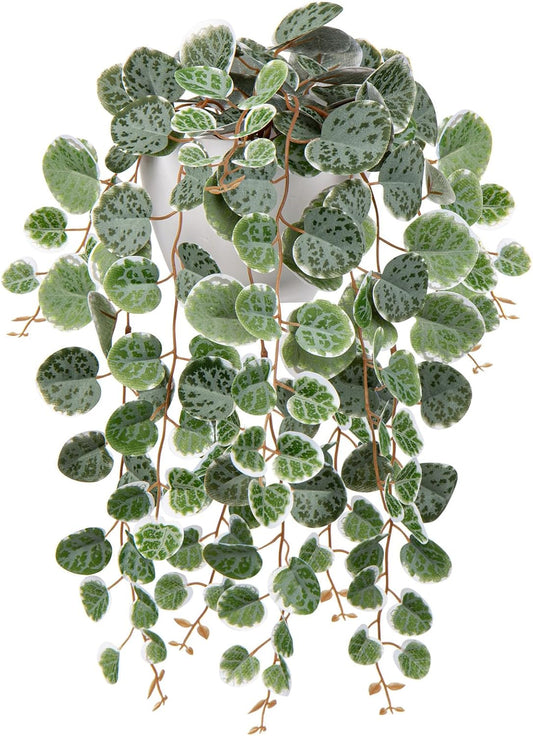 Briful Faux Hanging Plants Indoor 17'' Artificial String of Heart Plants with Semicircle Wall Mount Planter Faux Draping Vine Plants for Home Office Bathroom Hanging Decor (Green White)