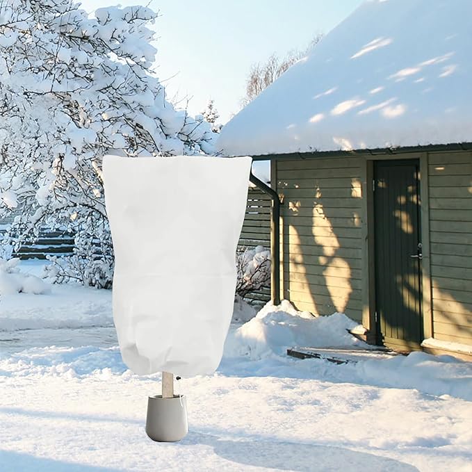 6 PCS Plant Covers Freeze Protection, 47.2"x31.5" Frost Blankets with Zipper Drawstring Reusable Winter Plant Protectors Bag Covers for Outdoor Garden Trees, Shrubs Cover for Frost Cold Pest, White