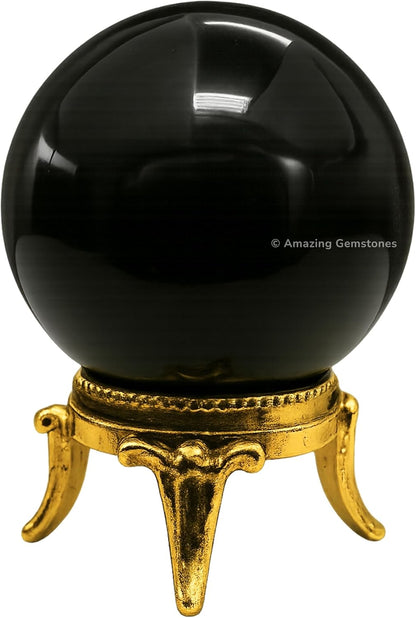 Amazing Gemstone Black Agate Crystal Ball with Stand - 2" Inches Crystal Sphere Meditation Balls for Witchcraft and Decorative Balls
