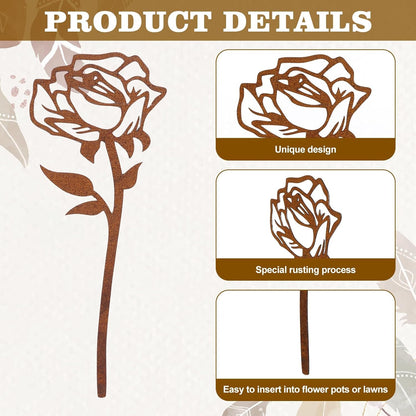 16 Pcs Metal Garden Stakes Decorative Flowers for Outside Rusty Finish Metal Plant Stakes for Indoor Outdoor Lawn Yard Walkway Garden