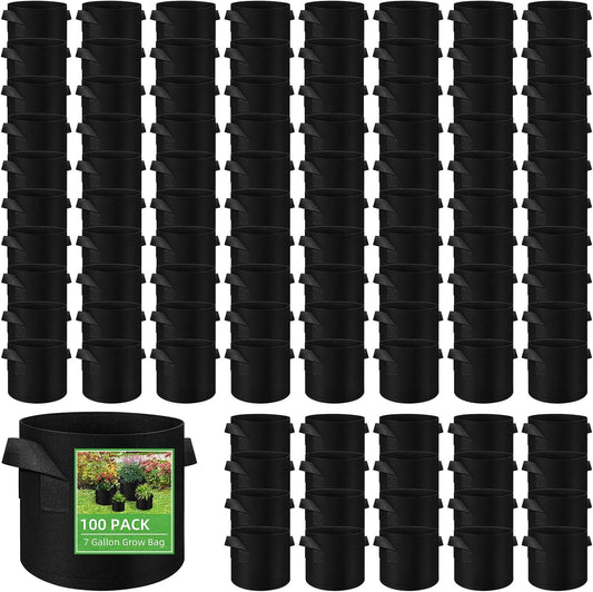 LITLANDSTAR 100-Pack 7 Gallon Grow Bags, Heavy Duty Thickened Nonwoven Aeration Fabric Pots with Handles, Aeration Grow Bags for Vegetable/Flower/Plant