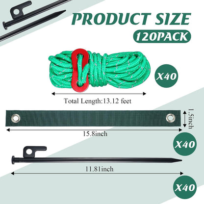 Suzile 120 Pcs Tree Stake Kit, Heavy Duty Tree Staking and Supports for Leaning Trees Include 11. 8'' Steel Stakes 15. 8'' Support Straps 13. 12 ft Ropes for Anchoring Hurricane Protection (Green)