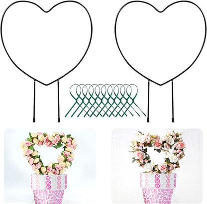 Legigo 2 Pack Black Metal Plant Trellis for Climbing Plants- 13" Iron Heart Trellis Plant Vine Stem Support Wire, Plants Climbing Holder Rack with 10 Plant Twist Tie for Potted Plants Flowers Indoor