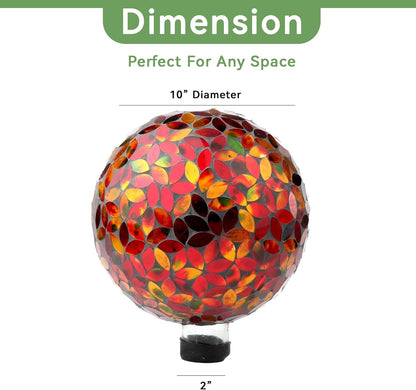 Lily's Home Colorful Mosaic Glass Gazing Ball, Designed with a Stunning Holographic Petal Mosaic Pattern to Bring Color and Reflection to Any Home and Garden, Red and Gold (10" Diameter)
