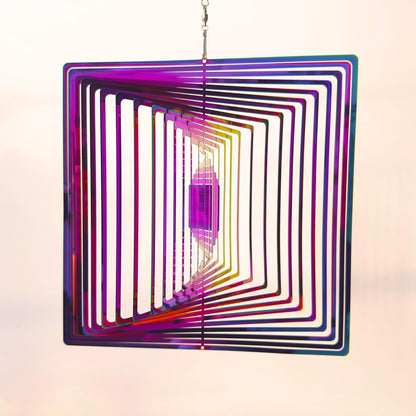 Wind Spinners Outdoor, 3D Maze, Square, Gradient Multicolor, 10 inches Stainless Steel Metal, Hanging Wind Spinners, Garden, Yard Décor, Outside, Gifts for Women Mom Wife