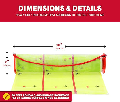 Catchmaster Giant Fly Glue Trap 3-Pack 30 Feet Each, Adhesive Fly Traps Outdoor, Sticky Bug Catcher, Bulk Flying Insect Paper Roll, Pest Control for Garage, Barn, Greenhouse & Garbage Room