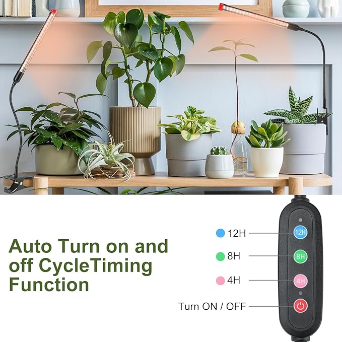 3-Pack Clip Grow Lights for Indoor Plants with Timer 4,8,12 Hr, 9W Power Home Plug, FECiDA 2025 Brightest Mini LED Grow Light for Bonsai, Pot Plants, Small Full Spectrum Plant Growing Lamps