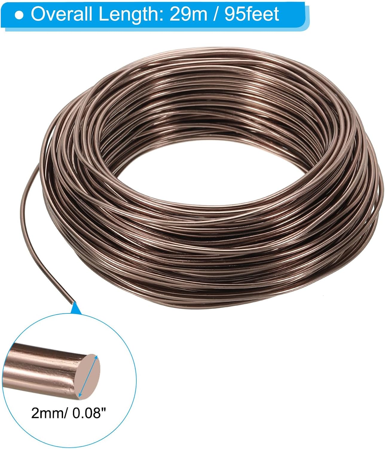 PATIKIL 2mm x 95ft Bonsai Training Wire,Floral Wire Stems Anodized Aluminum Tree Wire for Gardening Branch Fixing,Brown