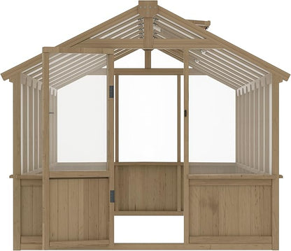 BlueWish 8x16FT Wood Greenhouse, Greenhouses with Cedar Frame, 6MM Thick Polycarbonate Panel, Wooden Green House with Adjustable Vent, Greenhouse for Outdoor, Patio, Garden, Backyard