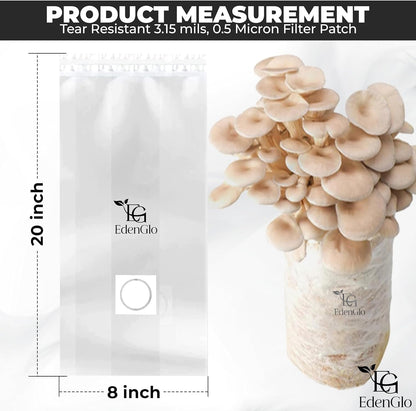 60 Packs Mushroom Grow Bags 8"x5"x20", Durable Mushroom Spawn Bags with 0.5 Micron Filter Patch, Large Growing Bags for Substrates, Tear & Heat Resistant up to 338°F