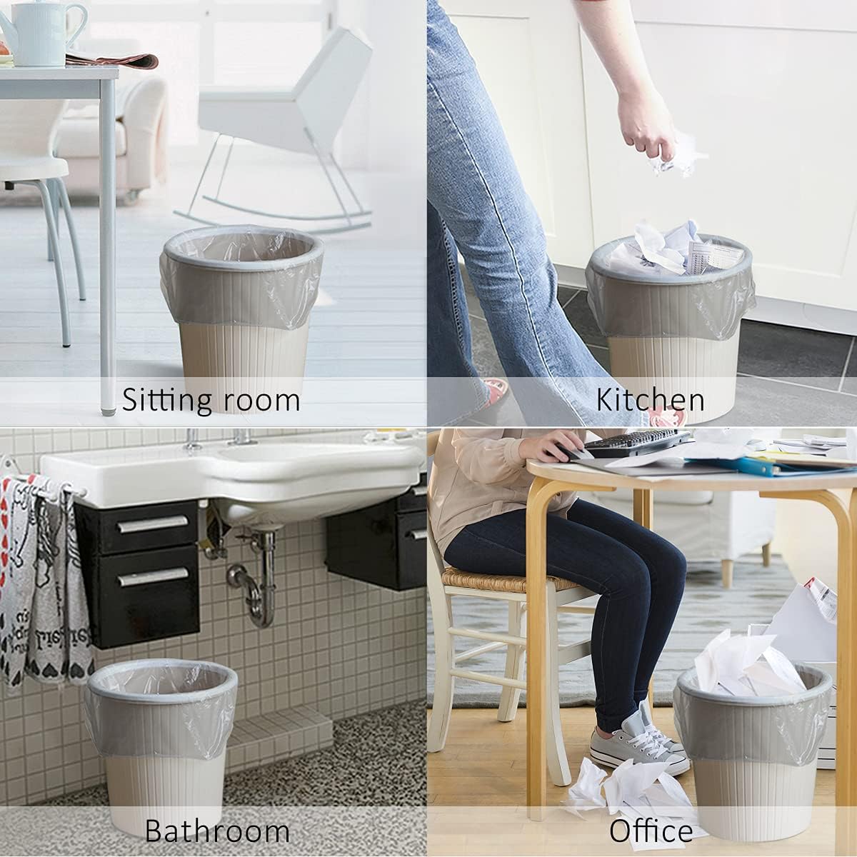 4 Gallon 300 Counts Strong Trash Bags Garbage Bags by Teivio, Bathroom Trash Can Bin Liners, Small Plastic Bags for home office kitchen (Grey)