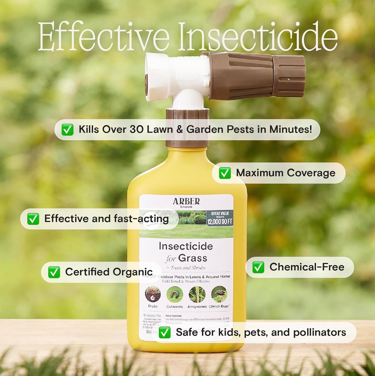 Organic Insecticide for Lawns, Trees & Shrubs – 16oz Ready-to-Spray – Lawn Insect Killer for Grubs, Armyworms & Beetles – Gentle on Grass, People & Pets – Outdoor Bug Spray for Lawn Yard Pest Control