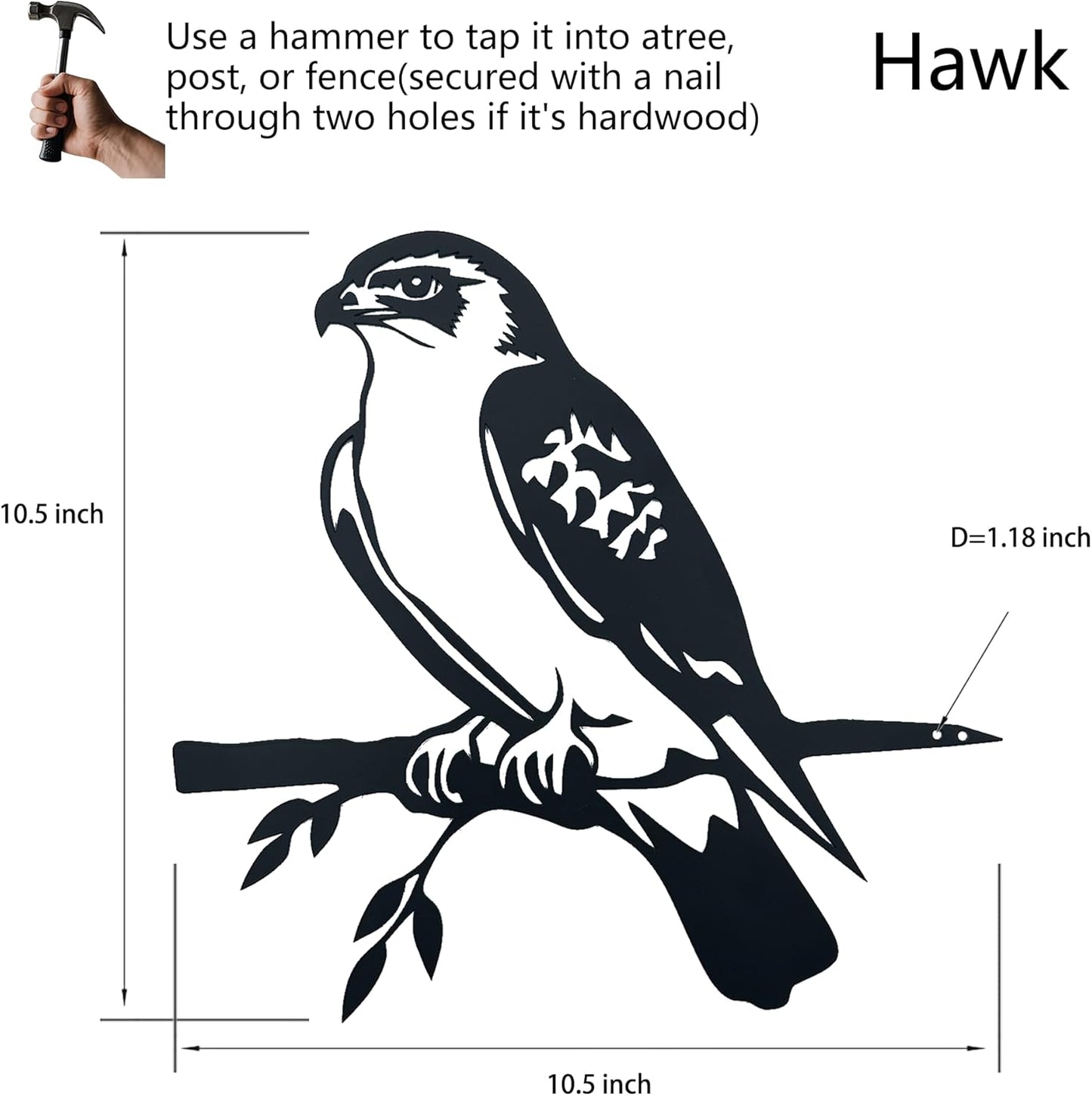 Metal Hawk Bird Decor, Outdoor Garden Statues & Patio Ornament for Outdoor Spaces, Yard Art, Tree Decoration, Memorial Gifts for Women