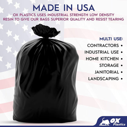 55 Gallon Trash Bags Heavy Duty – Large Black Contractor Bags 36x52" – Industrial, Yard Waste, Lawn & Leaf, Construction Garbage Can Liners – Made in USA (3 Mil, 25 Count)