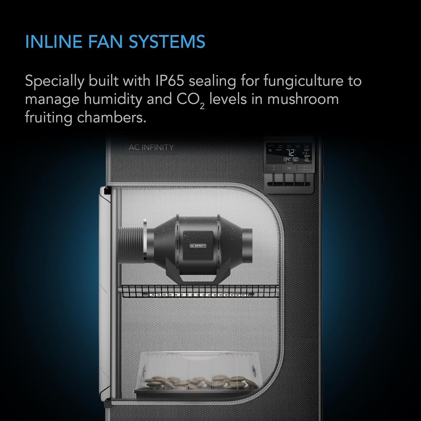 AC Infinity CLOUDLINE H4, Quiet 4” Inline Duct Fan with Speed Controller, Humidity Proof IP65-Rated Ventilation Exhaust Fan in Grow Tents, Mushroom Fruiting Chambers for Propagation and Fungiculture