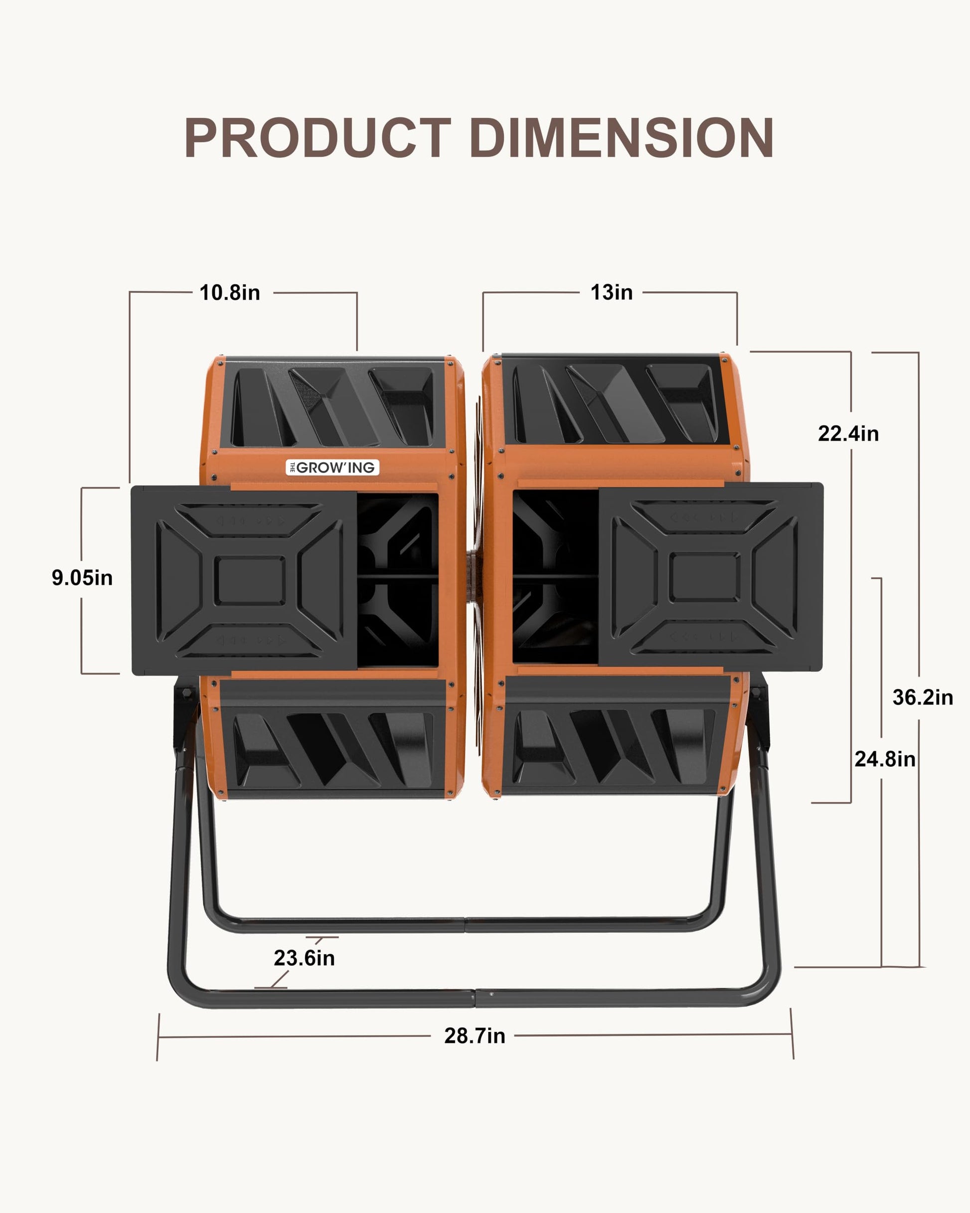 THE Growing 53 Gallon Large Outdoor Compost Bin Tumbler Barrel, Orange