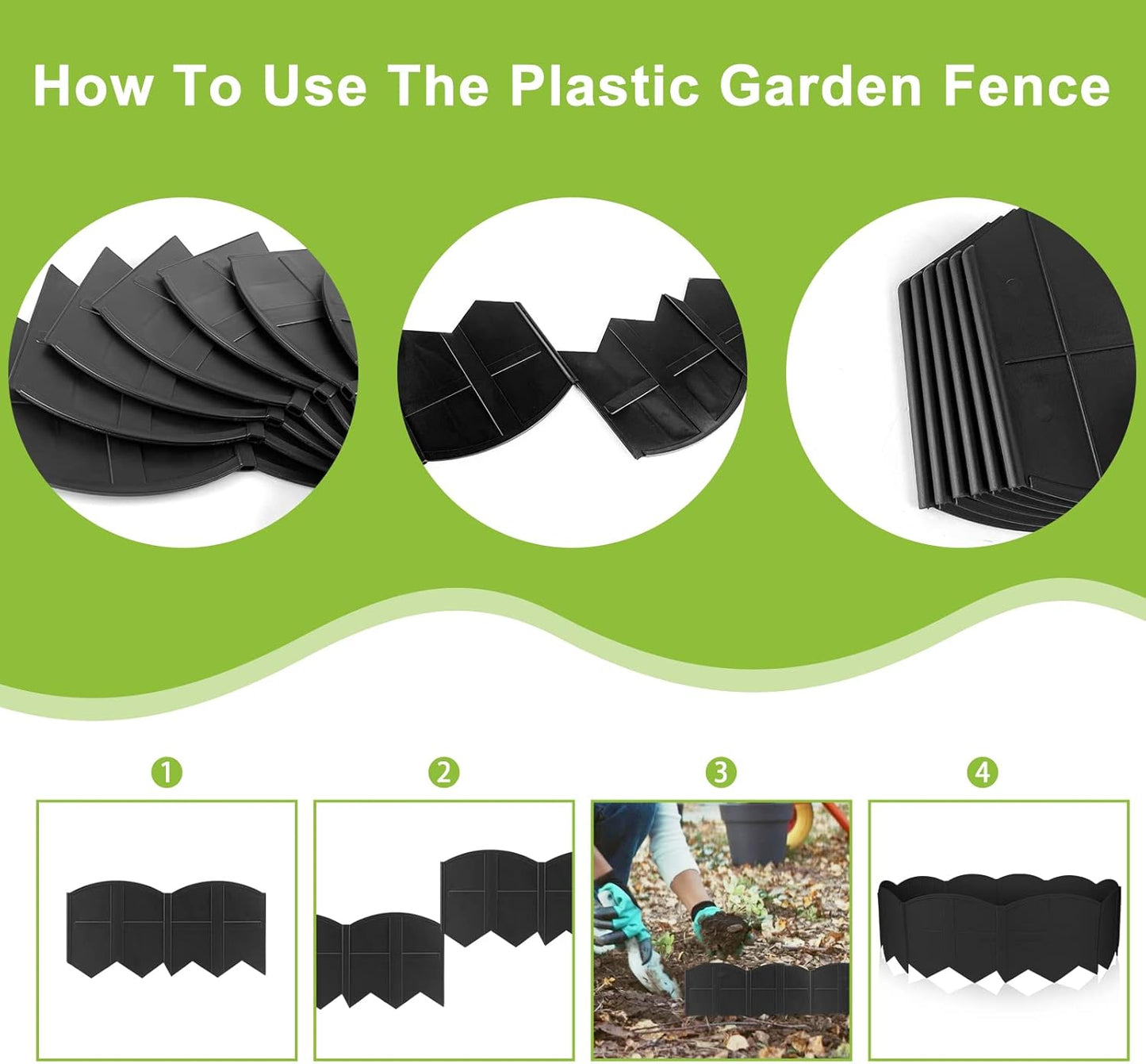 Vashly 40Ft Landscape Edging No Dig, 5.9In Garden Edging Border with 40Pcs Stakes, 40Pcs Plastic Flower Bed Border Flexible for Landscaping, Lawn Patio, Pathway, Black