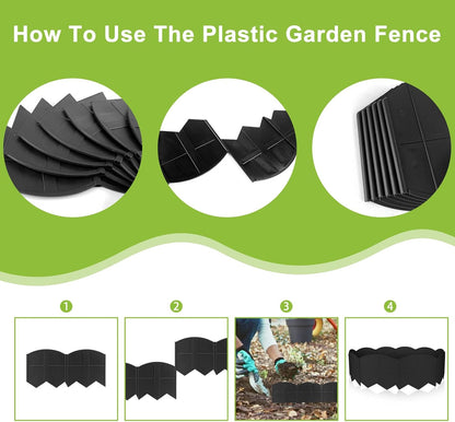Vashly 40Ft Landscape Edging No Dig, 5.9In Garden Edging Border with 40Pcs Stakes, 40Pcs Plastic Flower Bed Border Flexible for Landscaping, Lawn Patio, Pathway, Black