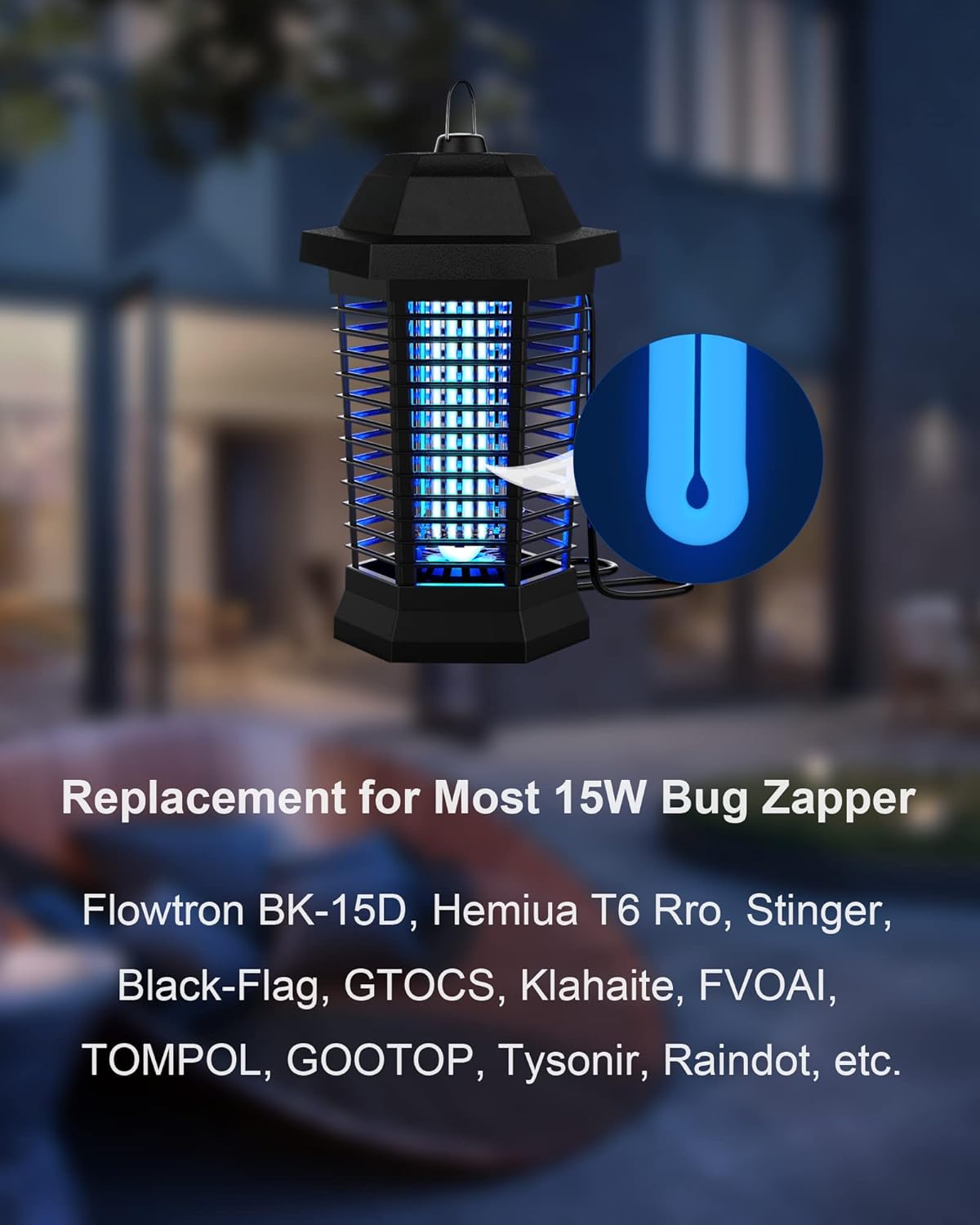 Dichroma Bug Zapper Light Bulb Replacement for 15W Bug Zapper with 4-Pin Base, Ful 15W-BL U Shaped Twin Tube Bulb for T6 Insect Attracting Lamp, 2 Pack