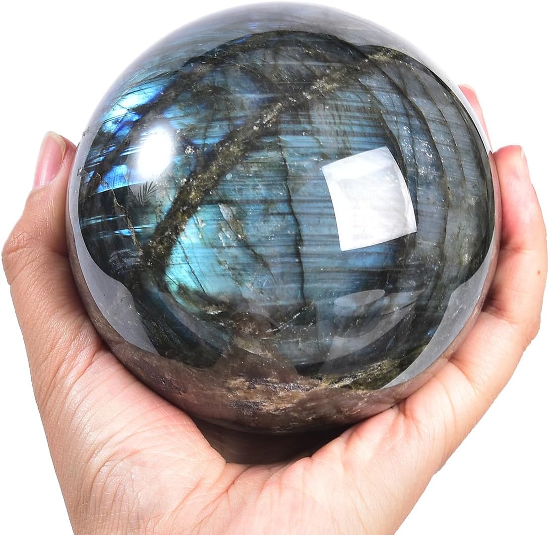 Labradorite Crystal Ball with Stand Large Crystals Sphere Decorative Ball Meditation Witchcraft Home Decor 90-100mm/3.5-3.9"