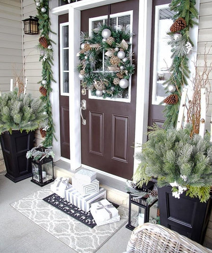 RECUTMS Artificial Pine Tree Branches Fake Greenery Picks Plastic Plants Leaves Plant Decorations Stem Soft Look Real for Home Garden (Green White)