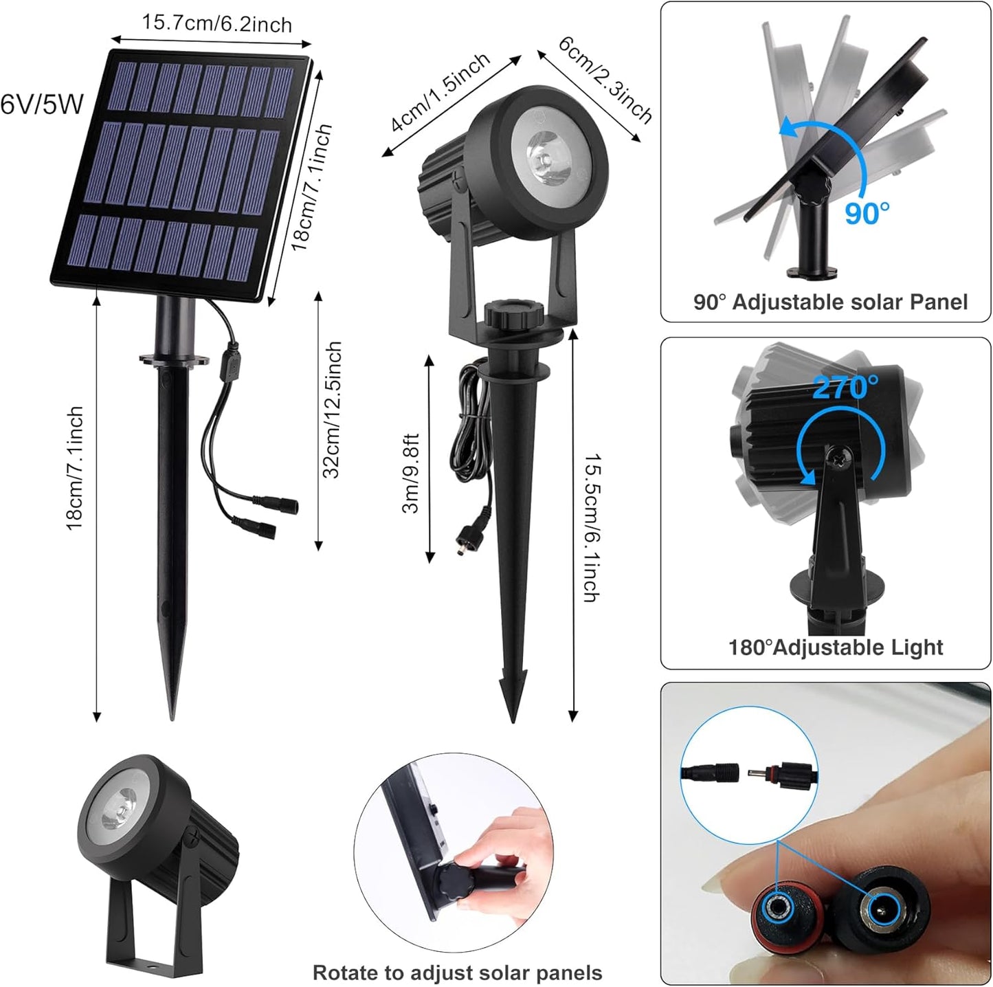 Halloween Solar Spot Lights Outdoor, Solar Color Changing RGB Landscape Lighting Waterproof Auto ON/Off Adjustable Garden Lights for Yard, Garden, Driveway, Pool, Lawn (6-in-1)