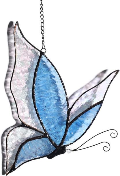 Holographic Butterfly (Blue) Sun Catcher Stained Glass Window Hanging, 7 * 5 inches Stained Glass Butterfly Decor, Holographic Butterfly Lover Gift for Women, Men, Wife, Lovers, and Mom