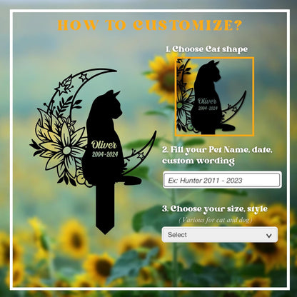 Custom Pet Grave Marker Cat – Personalized Outdoor Cat Headstone, Custom Name & Lifespan Dates Pet Grave Markers, Available in Multiple Styles and Colors