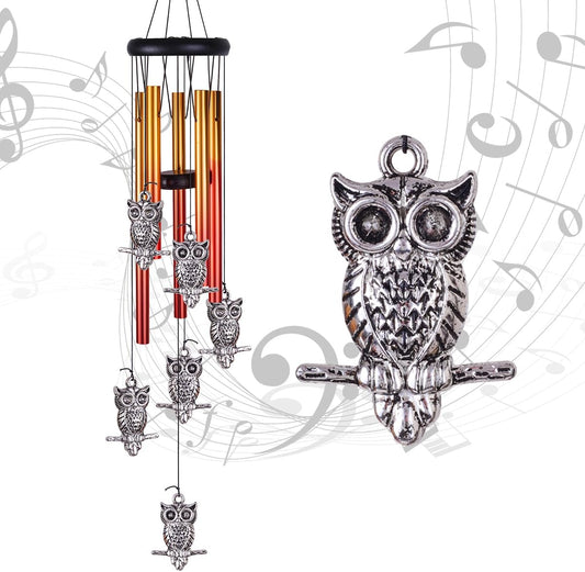 Owl Wind Chimes Outdoor/Indoor Decor - Pure Hand-Made Owl Wind-Bells, Mobile Romantic Windcatcher 28" Owl Wind Chime for Home, Xmas, Gift For Mother, Balcony, Patio, Garden Decoration(6 Owls, 5 Tubes)