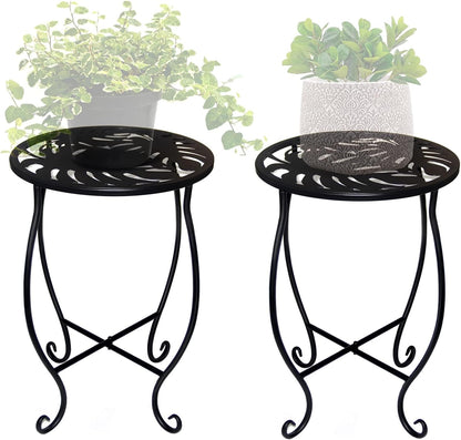 15" Tall Metal Plant Stand, 8" Wide Round Plant Stand for Flower Pot Rustproof Iron Plant Holder for Indoor Outdoor Use, Easy Assemble Flower Stand for Home Garden Display Greenery (Round 2pcs)