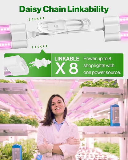 Sunco 8 Pack 2ft Grow Light LED, 20W, Full Spectrum, for Seed Starting, Seedling, Indoor Plants, Plug in Suspended Fixture, Link Up to 8, Inline Switch, ETL.
