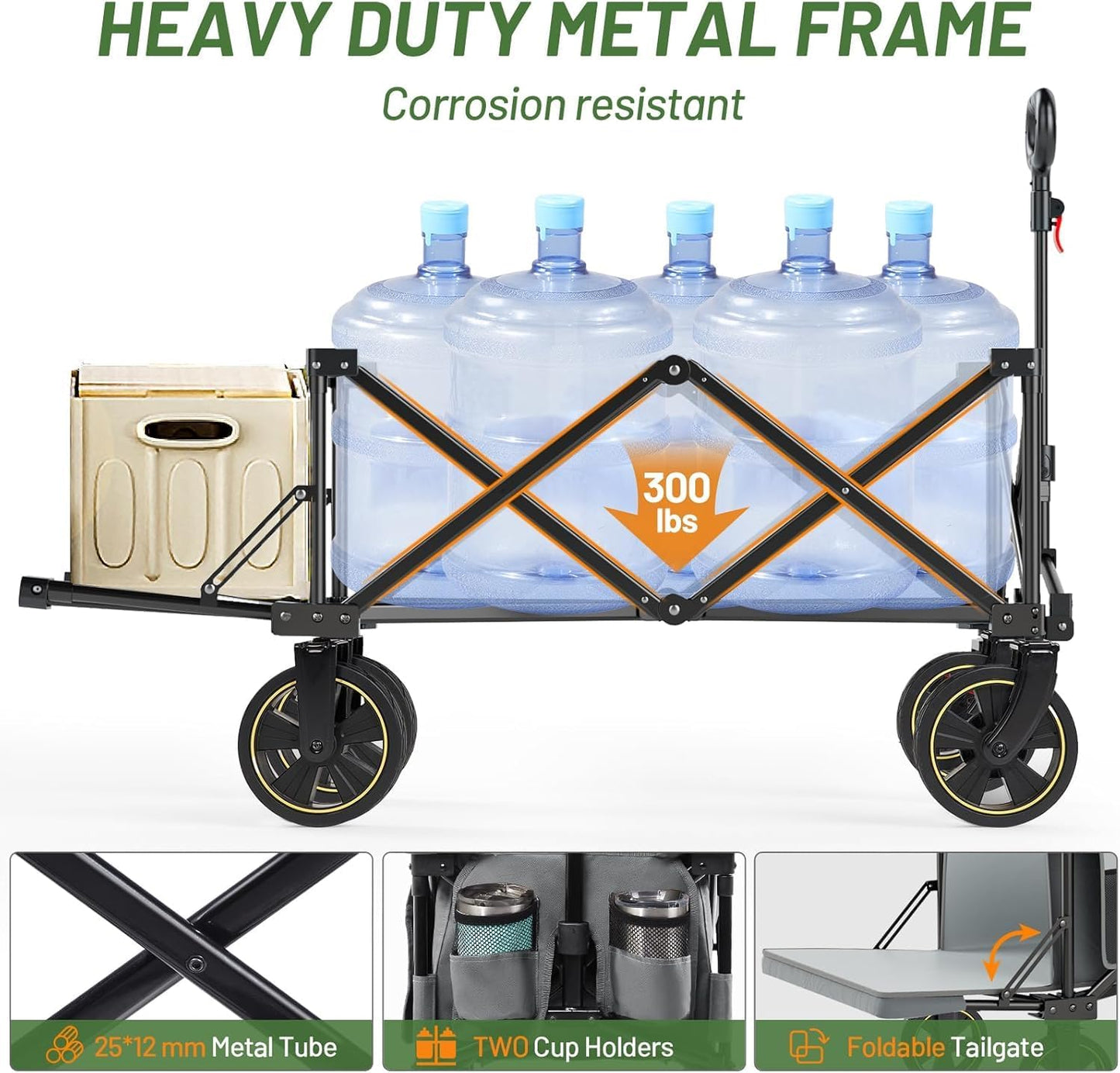 TIMBER RIDGE 49" Extra Long Collapsible Folding Wagon with Tailgate and Brakes, 250L Capacity All-Terrain Wagon Carts Foldable, 300lbs Portable Cart for Dog, Garden, Outdoor Camping Sports, Grey