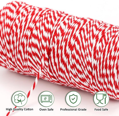 Tenn Well Butchers Twine, 328 Feet 2mm Food Safe Cooking Twine, Red and White Kitchen String for Roasting, Baking, Trussing Turkey, Tying Meat and More