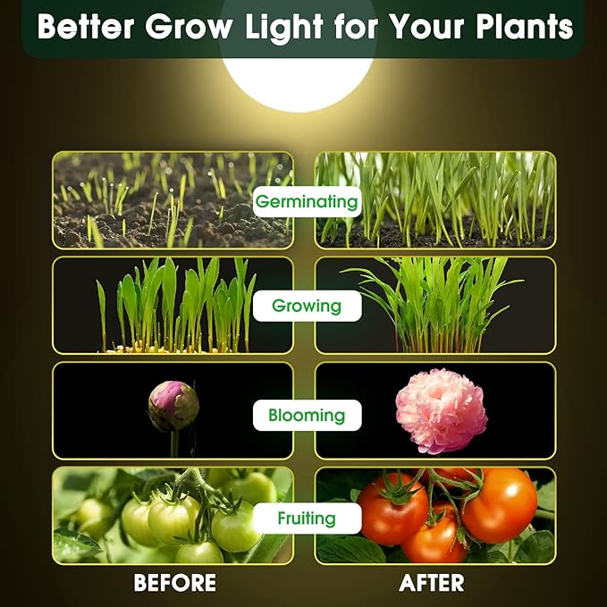 Grow Light Bulbs, WEEGrow LED Grow Light Bulb A19 Bulb, Full Spectrum Grow Light Bulb, Plant Light Bulb E26 Base, 11W Grow Bulb 100W Equivalent, Grow Light for Indoor Plant, Seed Starting, Veg, 6 Pack