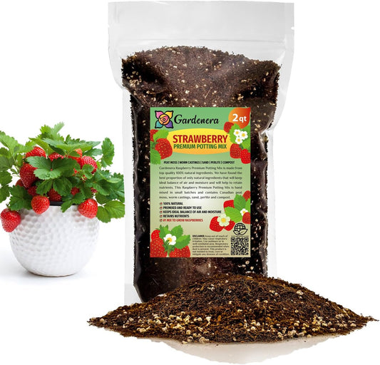 Gardenera Strawberry Premium Potting Soil Mix - Ideal Blend for Growing Robust and Flavorful Strawberries - 2 Quart